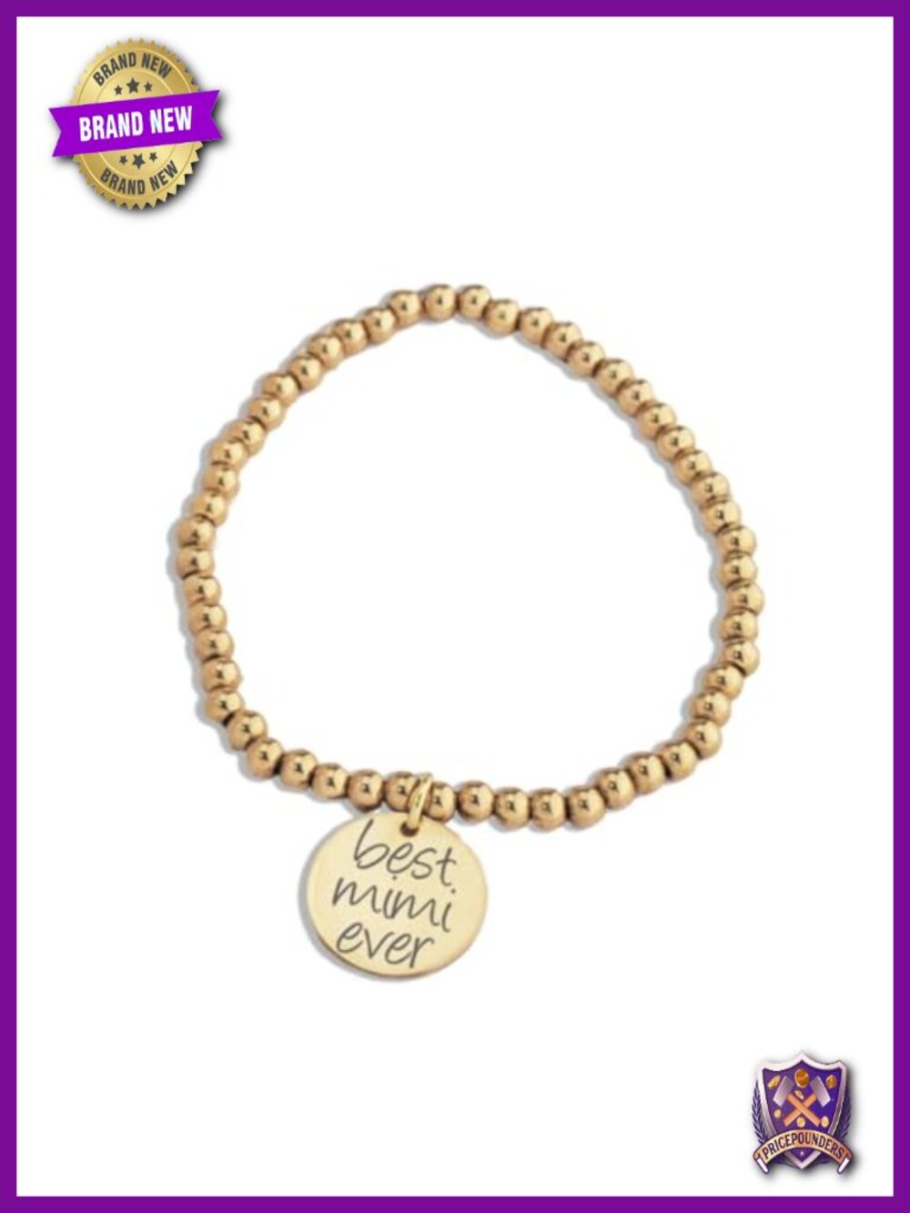 Stretch Bracelet, Stainless Steel or Gold Plated Steel, Round Charm, Gift for